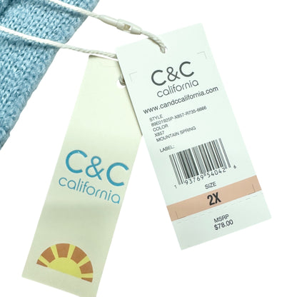 Cardigan Sweater Womens 2X Blue Black Leopard Print Acrylic by C&C California