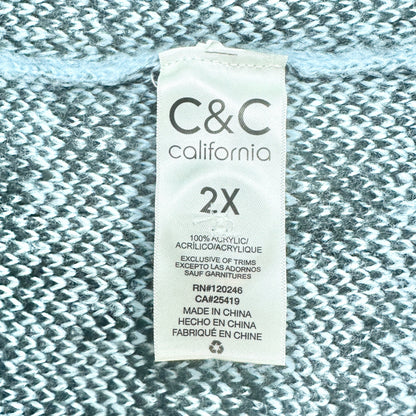 Cardigan Sweater Womens 2X Blue Black Leopard Print Acrylic by C&C California