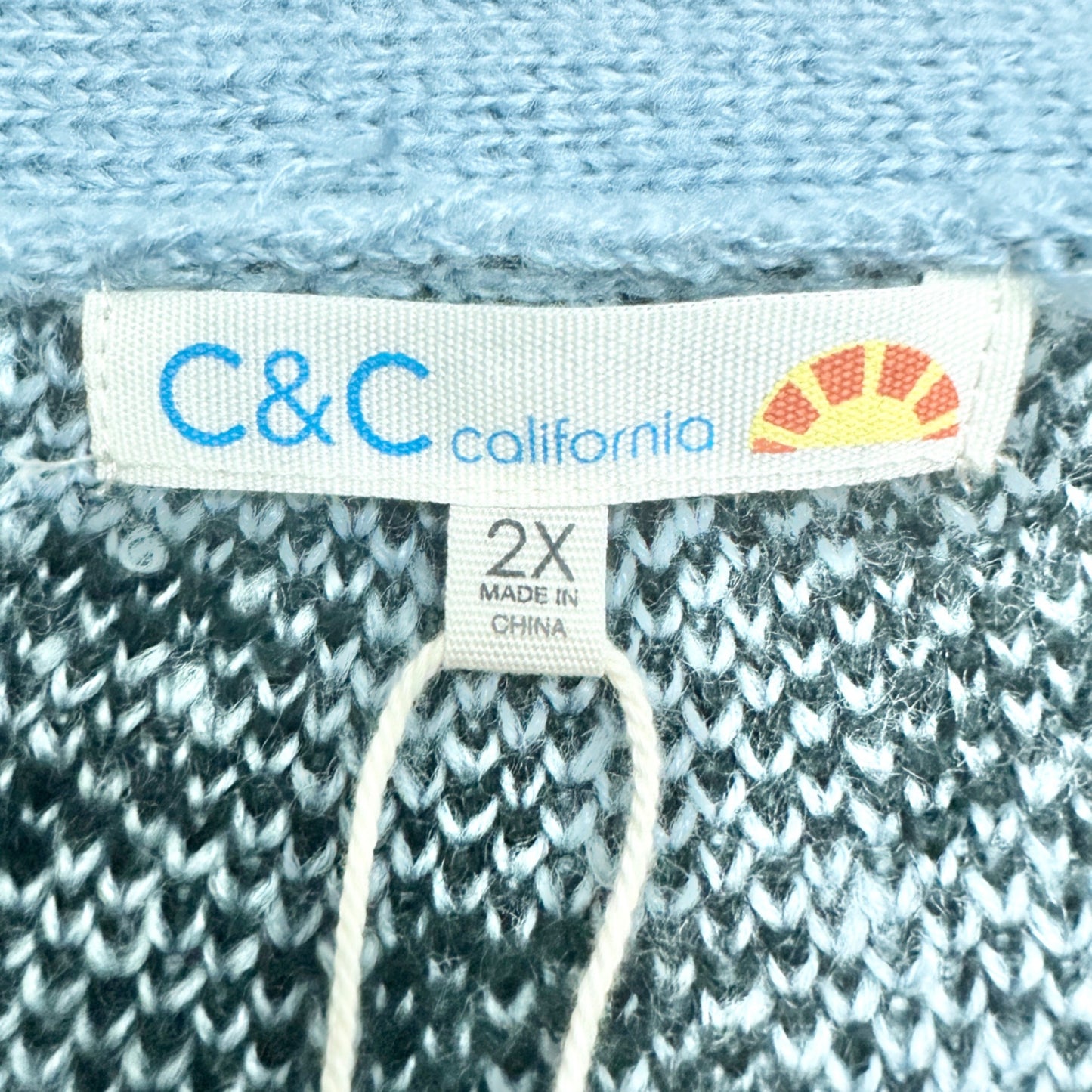 Cardigan Sweater Womens 2X Blue Black Leopard Print Acrylic by C&C California