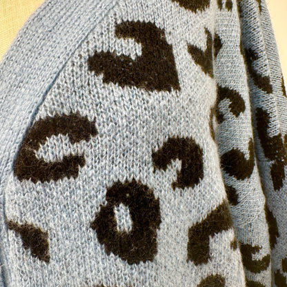 Cardigan Sweater Womens 2X Blue Black Leopard Print Acrylic by C&C California