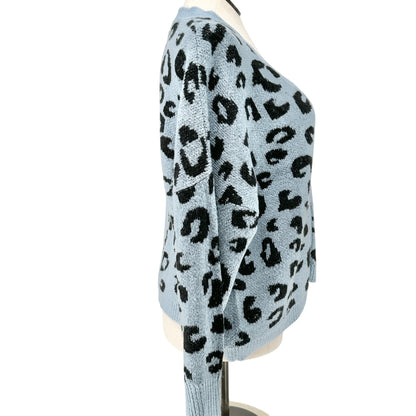 Cardigan Sweater Womens 2X Blue Black Leopard Print Acrylic by C&C California
