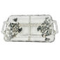 Vintage Glass Divided Serving Tray With Black Floral Design and Handles 9 x 5 in