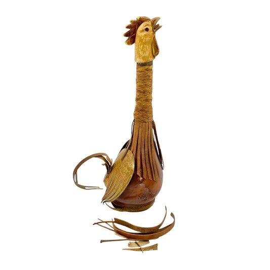 Vintage Leather Wrapped Chicken Decanter Novelty Made in Italy Brown 15.5 inches