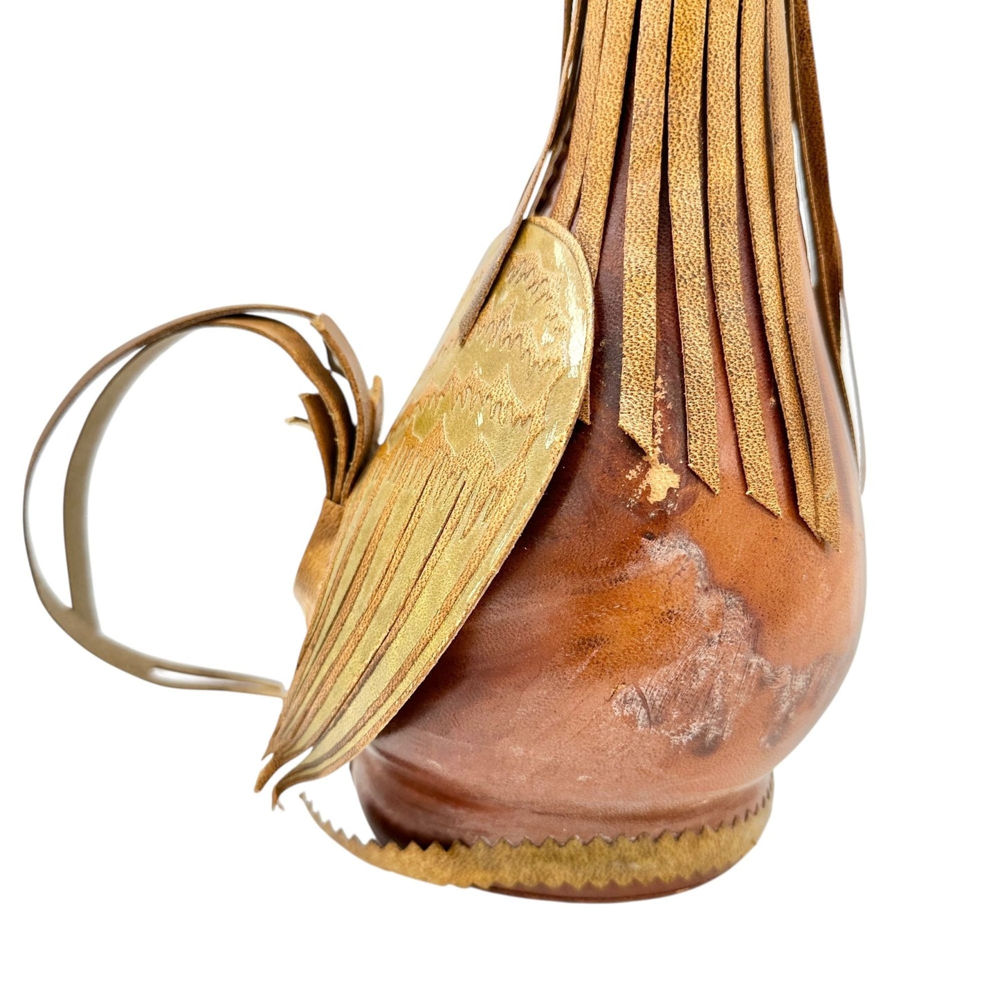 Vintage Leather Wrapped Chicken Decanter Novelty Made in Italy Brown 15.5 inches