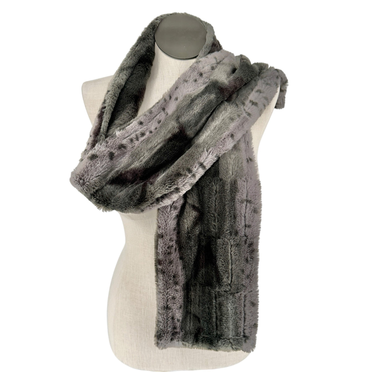 Collection Eighteen Faux Fur Scarf Gray and Black 66 inches Long Luxurious