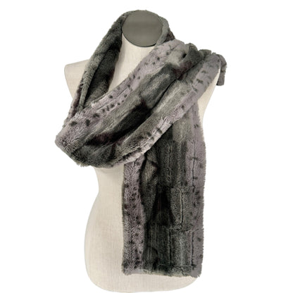 Collection Eighteen Faux Fur Scarf Gray and Black 66 inches Long Luxurious