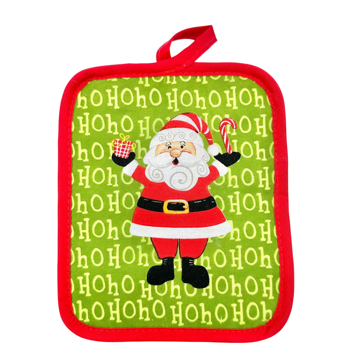 Christmas Potholder 8 inch Red Green Santa Clause NWOT