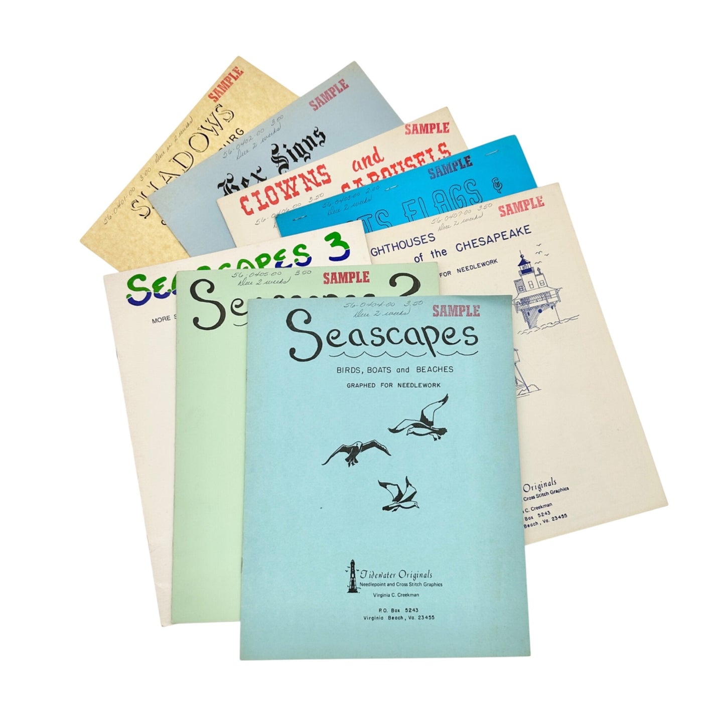 Vtg Lot of 8 Needlework Pattern Booklets By Virginia Creekman 1978-80 Seascapes