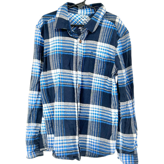Sonoma Supersoft Button Up Shirt Boys Size 8 Blue Plaid Long Sleeves Cotton