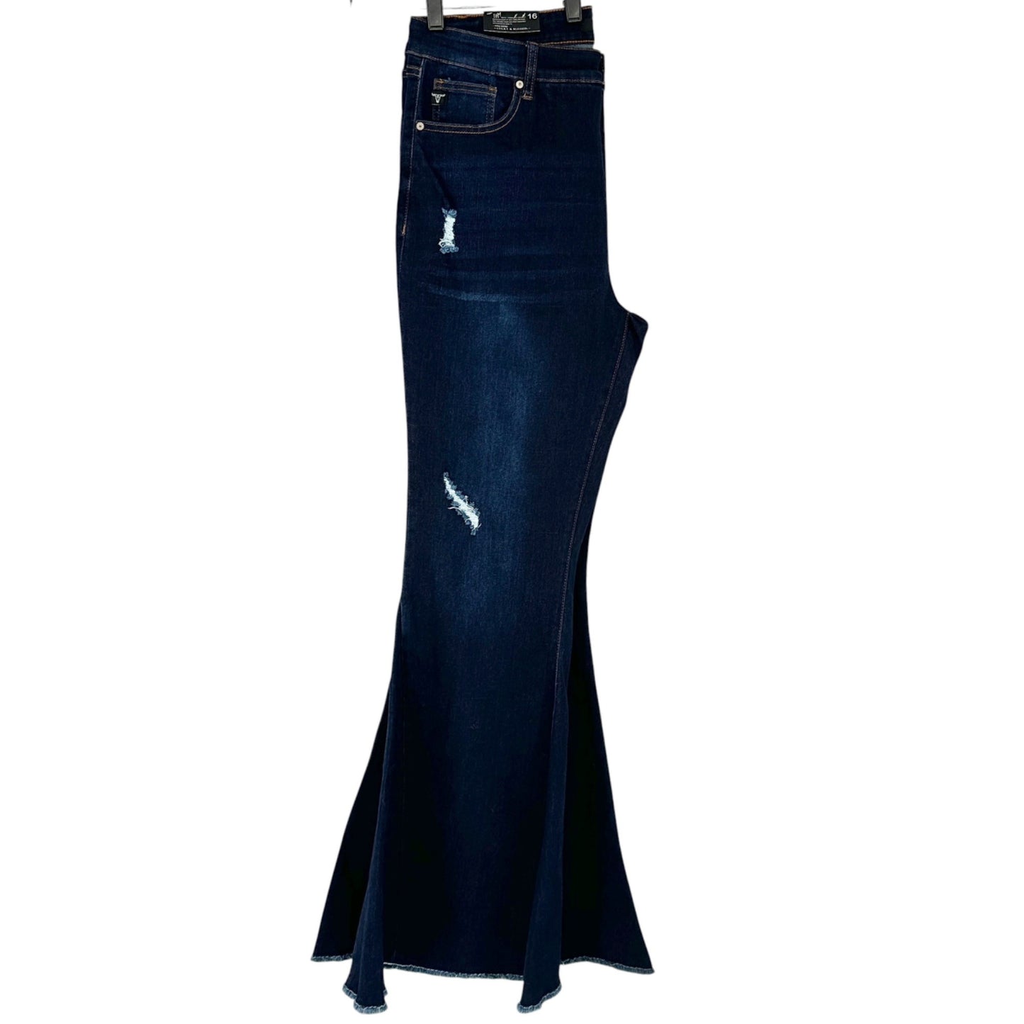 Womens Distressed Flare Jeans Size 16 Dark Wash Stretch Blend by Lucky & Blessed
