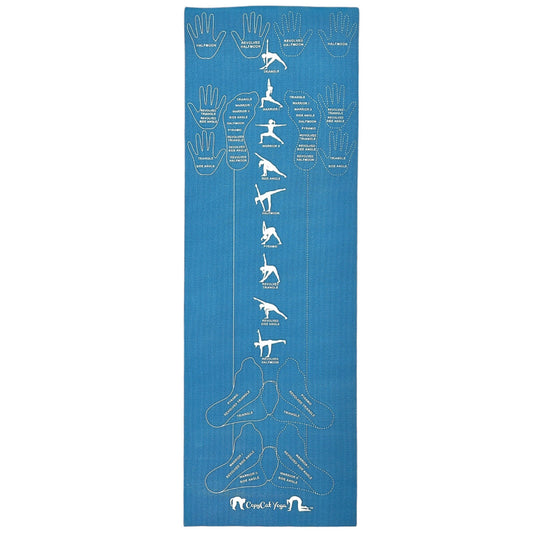 CopyCat Yoga Printed Blue Mat With Alignment Markings and Poses 72 x 24 inches