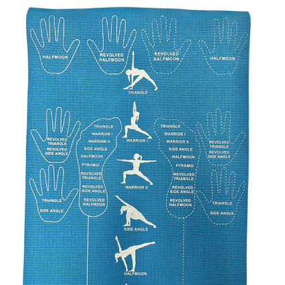 CopyCat Yoga Printed Blue Mat With Alignment Markings and Poses 72 x 24 inches