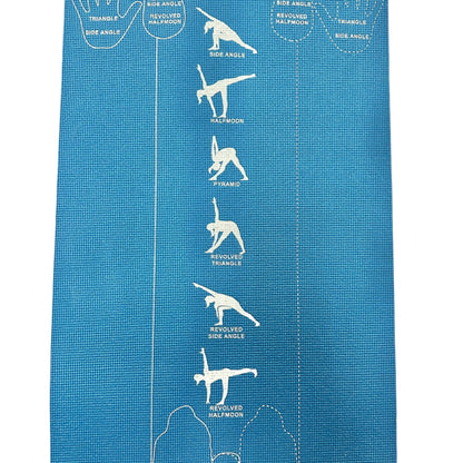 CopyCat Yoga Printed Blue Mat With Alignment Markings and Poses 72 x 24 inches