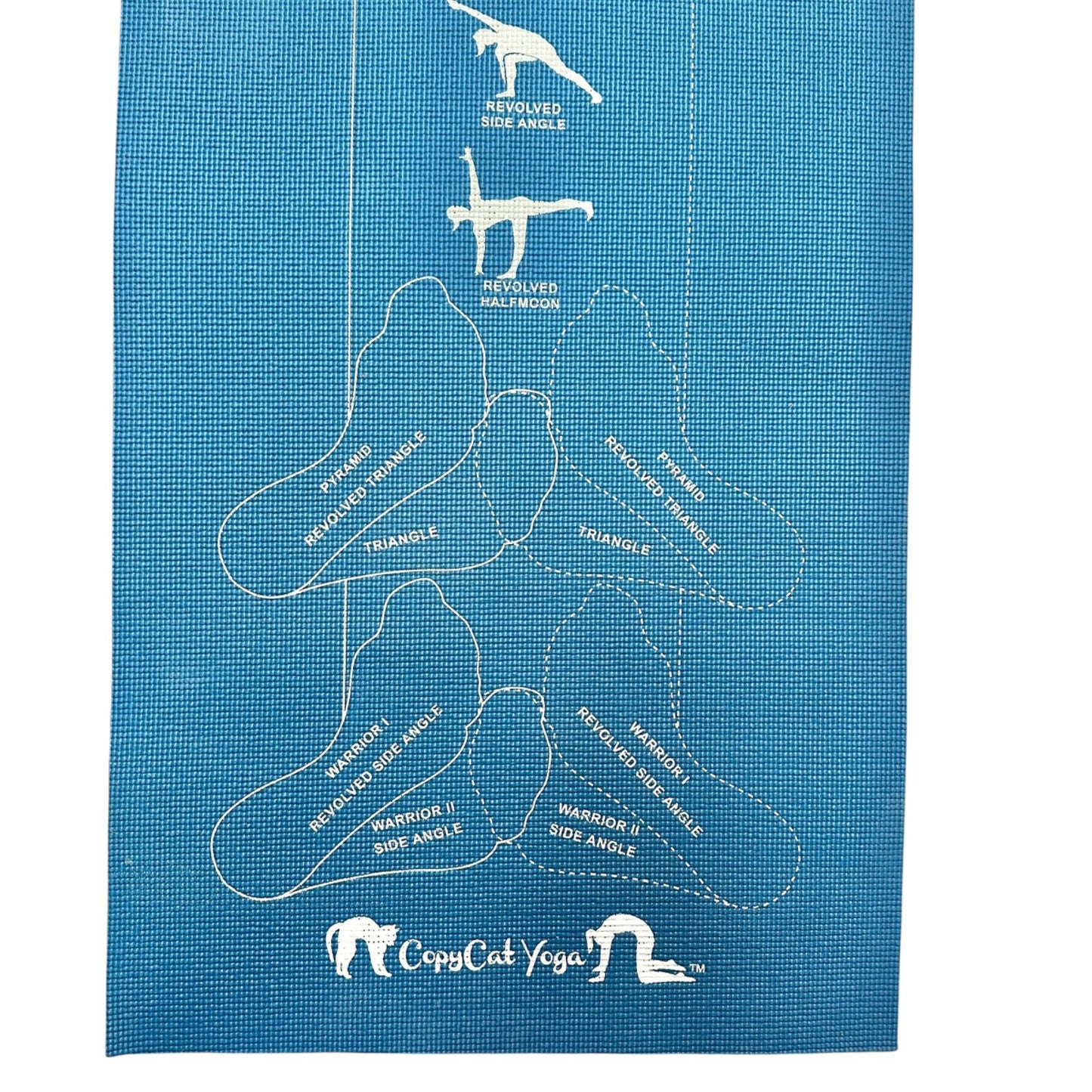CopyCat Yoga Printed Blue Mat With Alignment Markings and Poses 72 x 24 inches