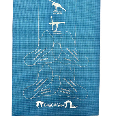 CopyCat Yoga Printed Blue Mat With Alignment Markings and Poses 72 x 24 inches