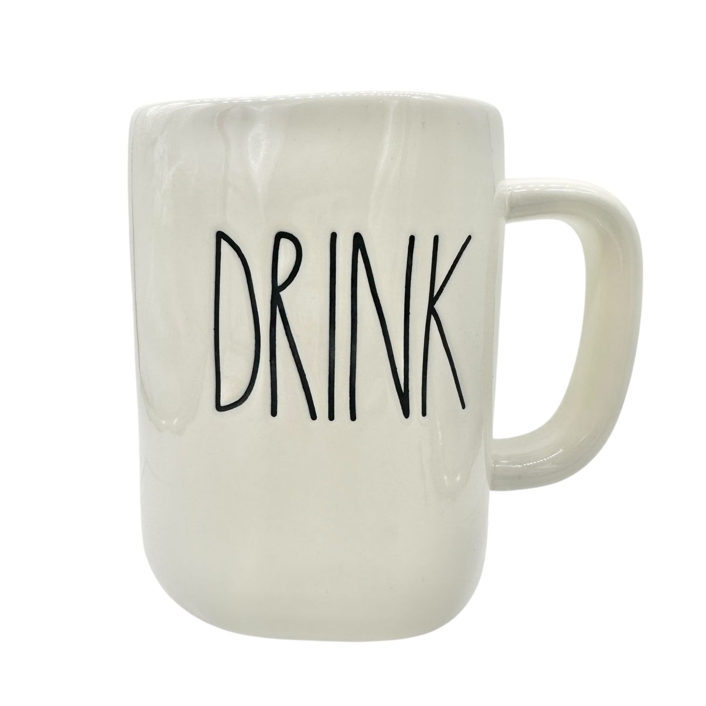 Rae Dunn Artisan Collection 20 oz Mug DRINK Ceramic White Black Lettering NEW