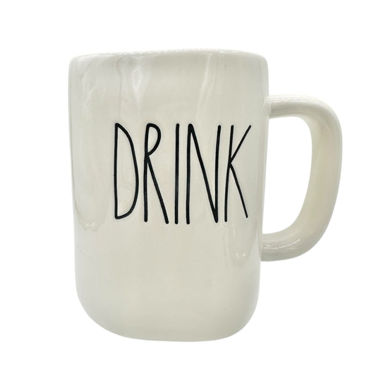Rae Dunn Artisan Collection 20 oz Mug DRINK Ceramic White Black Lettering NEW