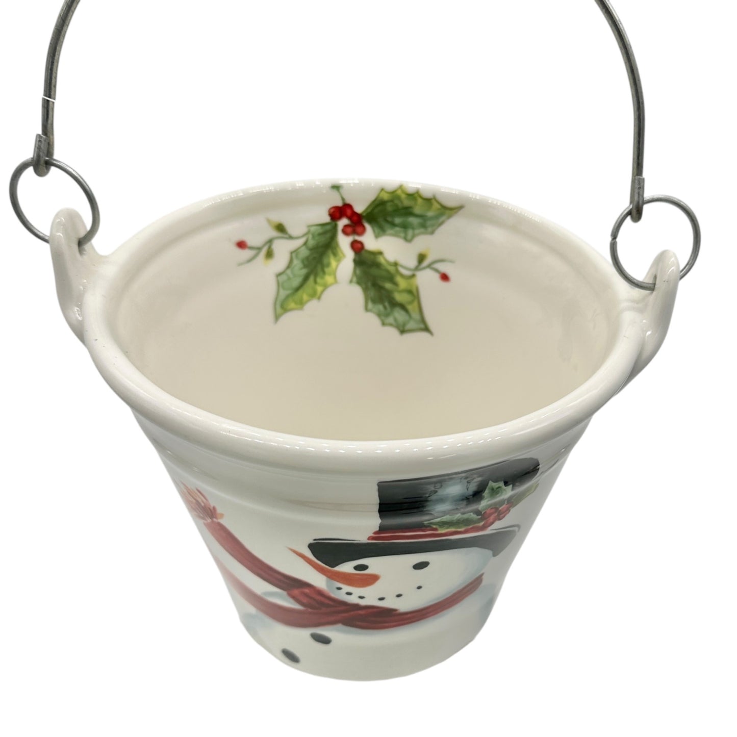 Maxcera Ceramic Snowman Bucket With Handle Holiday Decor 6 inch Tall