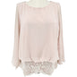Collection By Dressbarn Blouse Women 2X Blush Pink Chiffon Lace Hem Split Sleeve