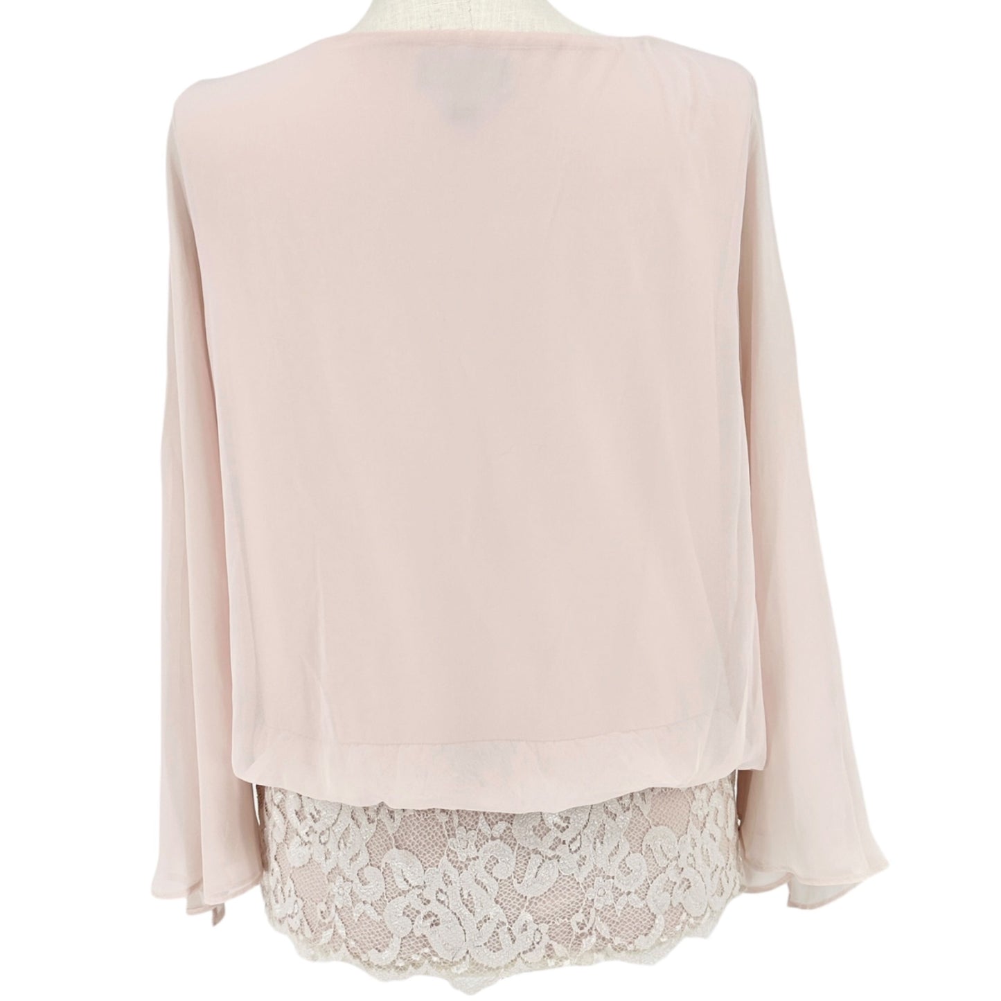 Collection By Dressbarn Blouse Women 2X Blush Pink Chiffon Lace Hem Split Sleeve