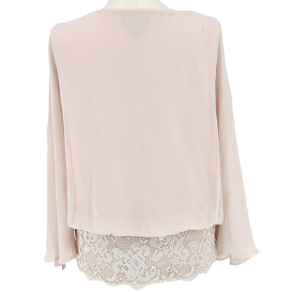 Collection By Dressbarn Blouse Women 2X Blush Pink Chiffon Lace Hem Split Sleeve