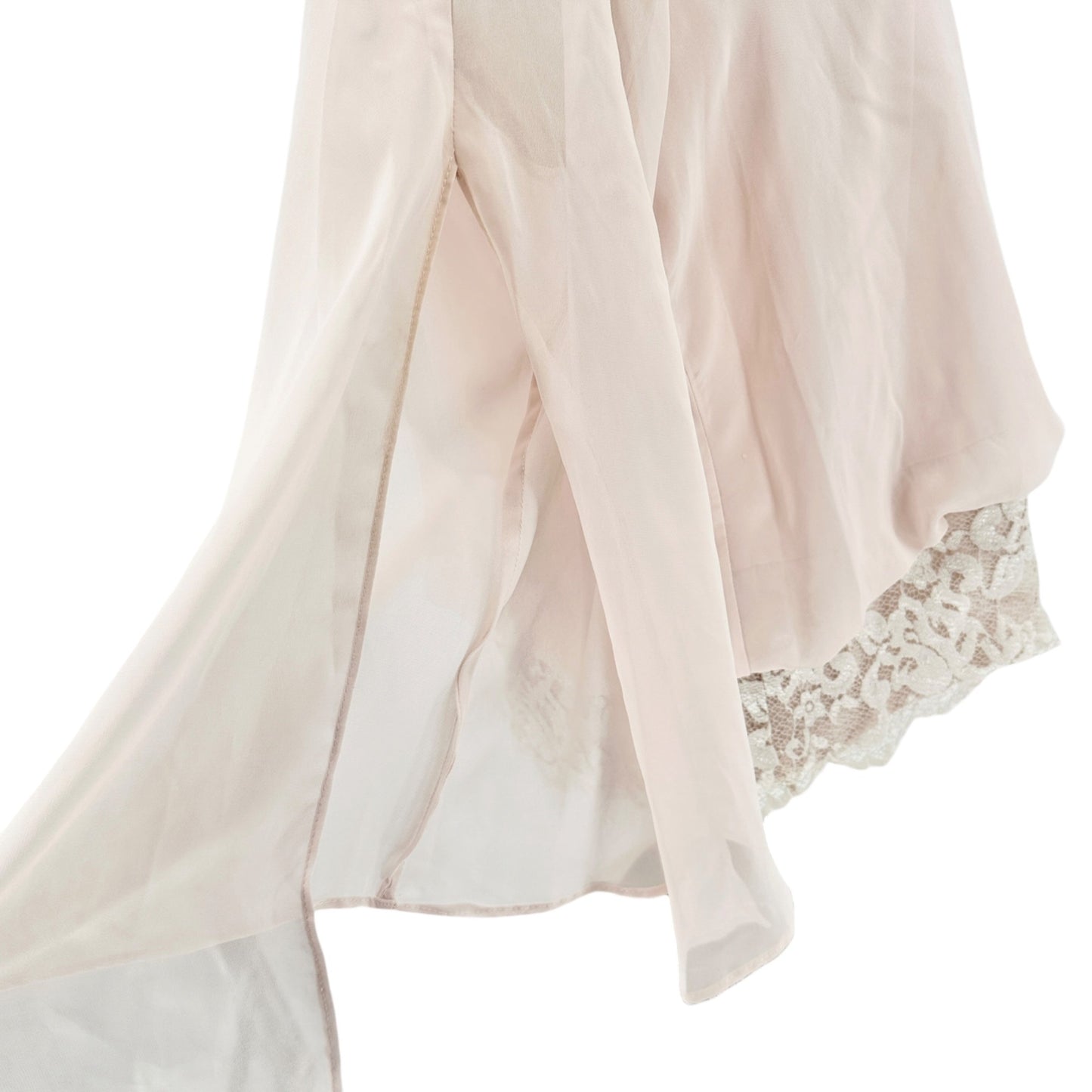 Collection By Dressbarn Blouse Women 2X Blush Pink Chiffon Lace Hem Split Sleeve