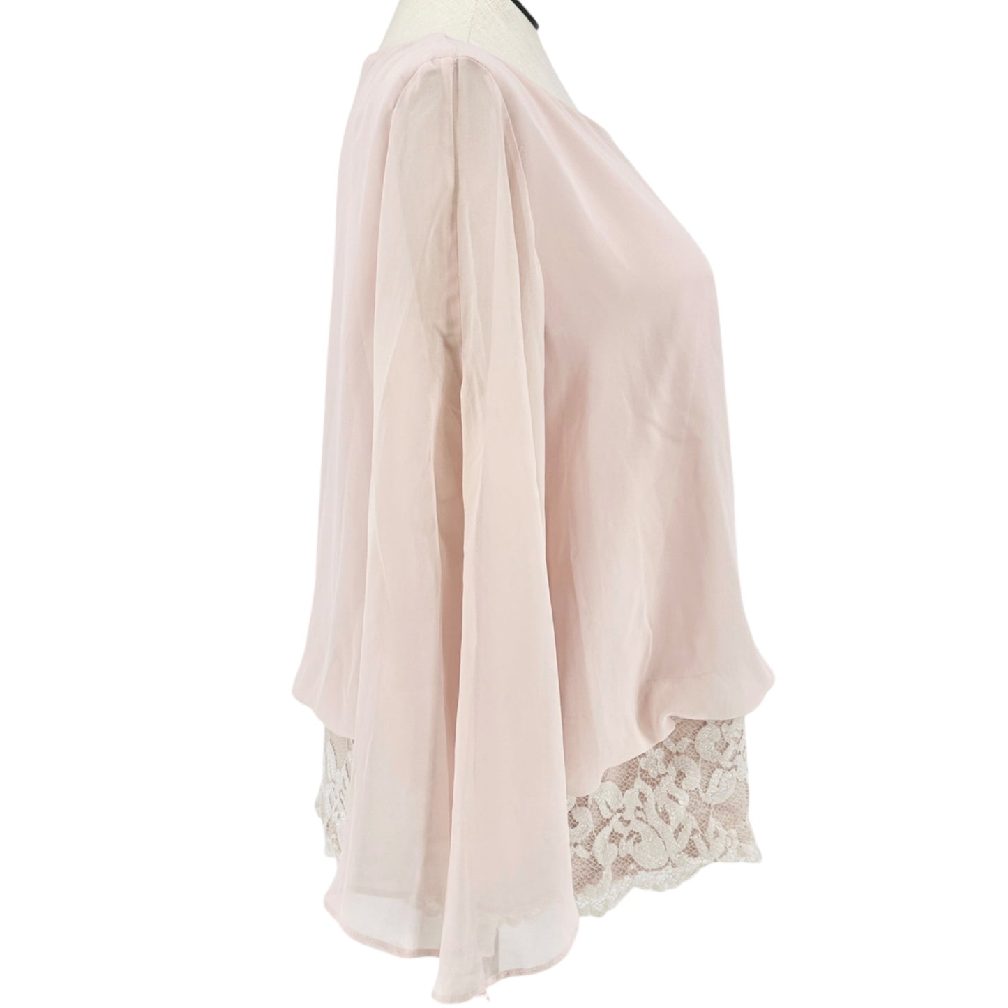 Collection By Dressbarn Blouse Women 2X Blush Pink Chiffon Lace Hem Split Sleeve
