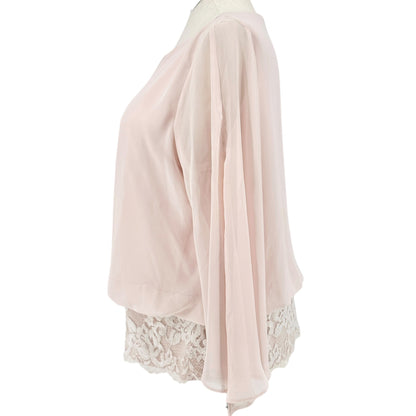 Collection By Dressbarn Blouse Women 2X Blush Pink Chiffon Lace Hem Split Sleeve