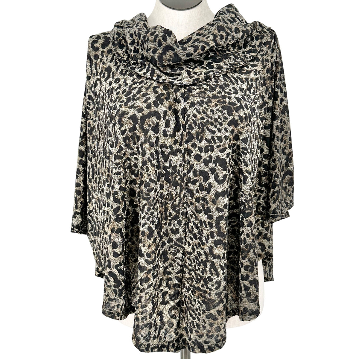 Leopard Print Cowl Neck Poncho Top With Button Details Size 2X By I.N. Studio