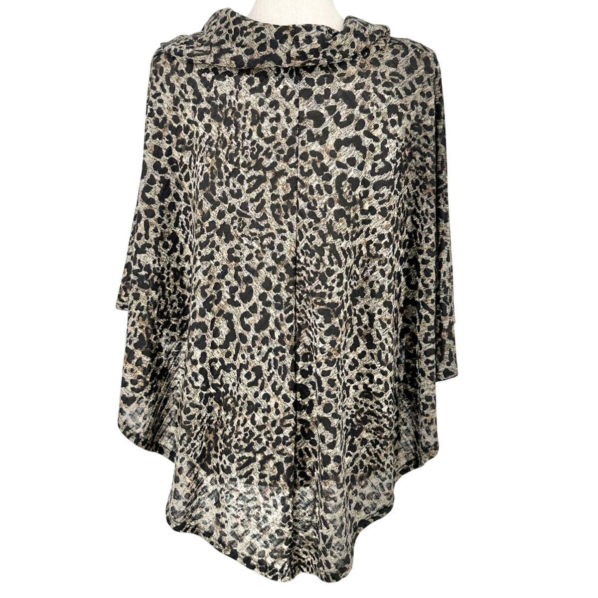 Leopard Print Cowl Neck Poncho Top With Button Details Size 2X By I.N. Studio