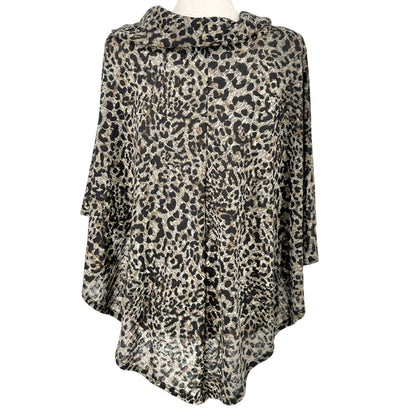 Leopard Print Cowl Neck Poncho Top With Button Details Size 2X By I.N. Studio