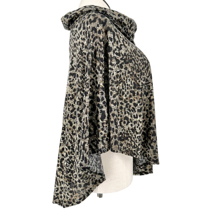 Leopard Print Cowl Neck Poncho Top With Button Details Size 2X By I.N. Studio