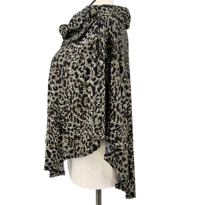 Leopard Print Cowl Neck Poncho Top With Button Details Size 2X By I.N. Studio