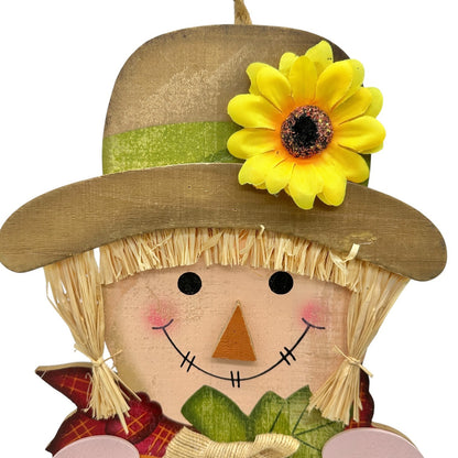 Wooden Scarecrow Pumpkin Harvest Hanging Sign 16"H X 10.5"W Fall Decor Accent