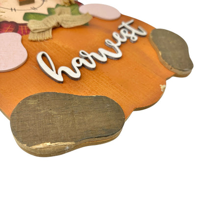 Wooden Scarecrow Pumpkin Harvest Hanging Sign 16"H X 10.5"W Fall Decor Accent