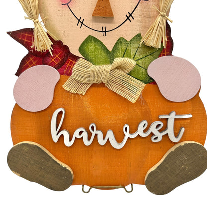 Wooden Scarecrow Pumpkin Harvest Hanging Sign 16"H X 10.5"W Fall Decor Accent