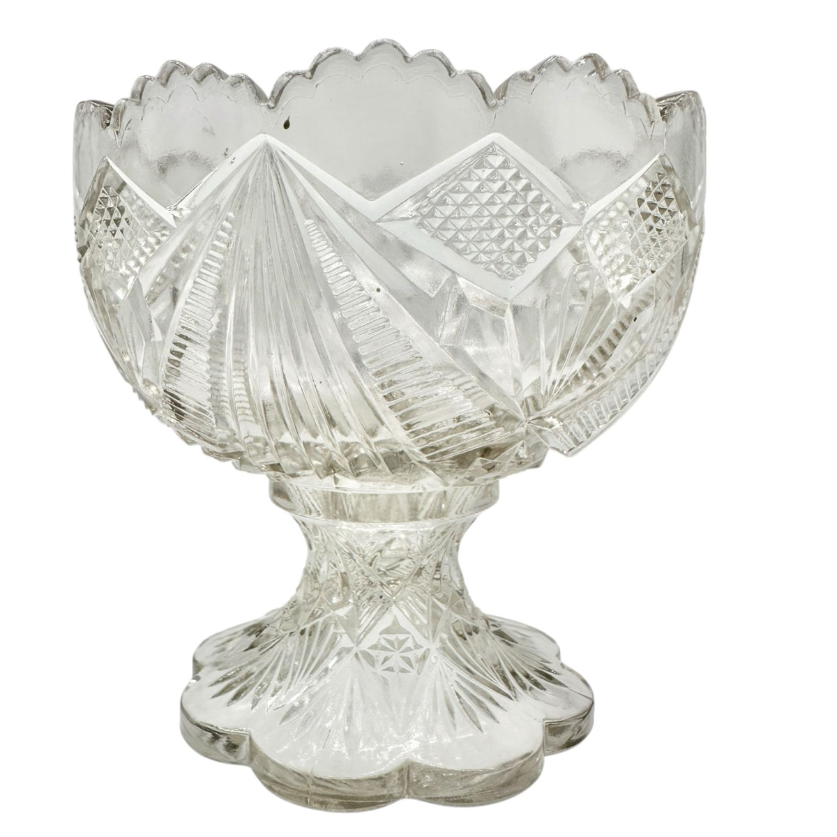 Rex Fancy Cut Punch Bowl With 7 Cups Childrens Tableware EAPG Clear Glass 4.5"H