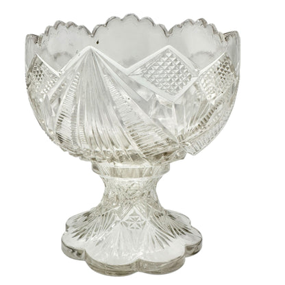 Rex Fancy Cut Punch Bowl With 7 Cups Childrens Tableware EAPG Clear Glass 4.5"H
