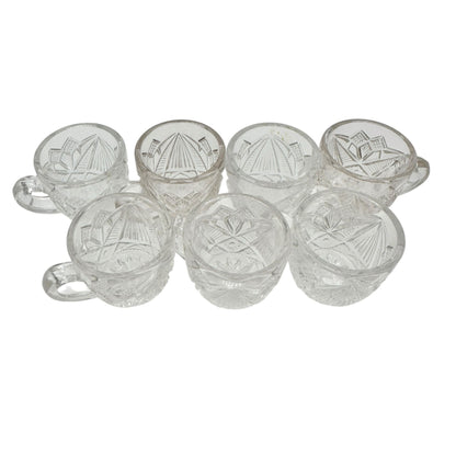 Rex Fancy Cut Punch Bowl With 7 Cups Childrens Tableware EAPG Clear Glass 4.5"H