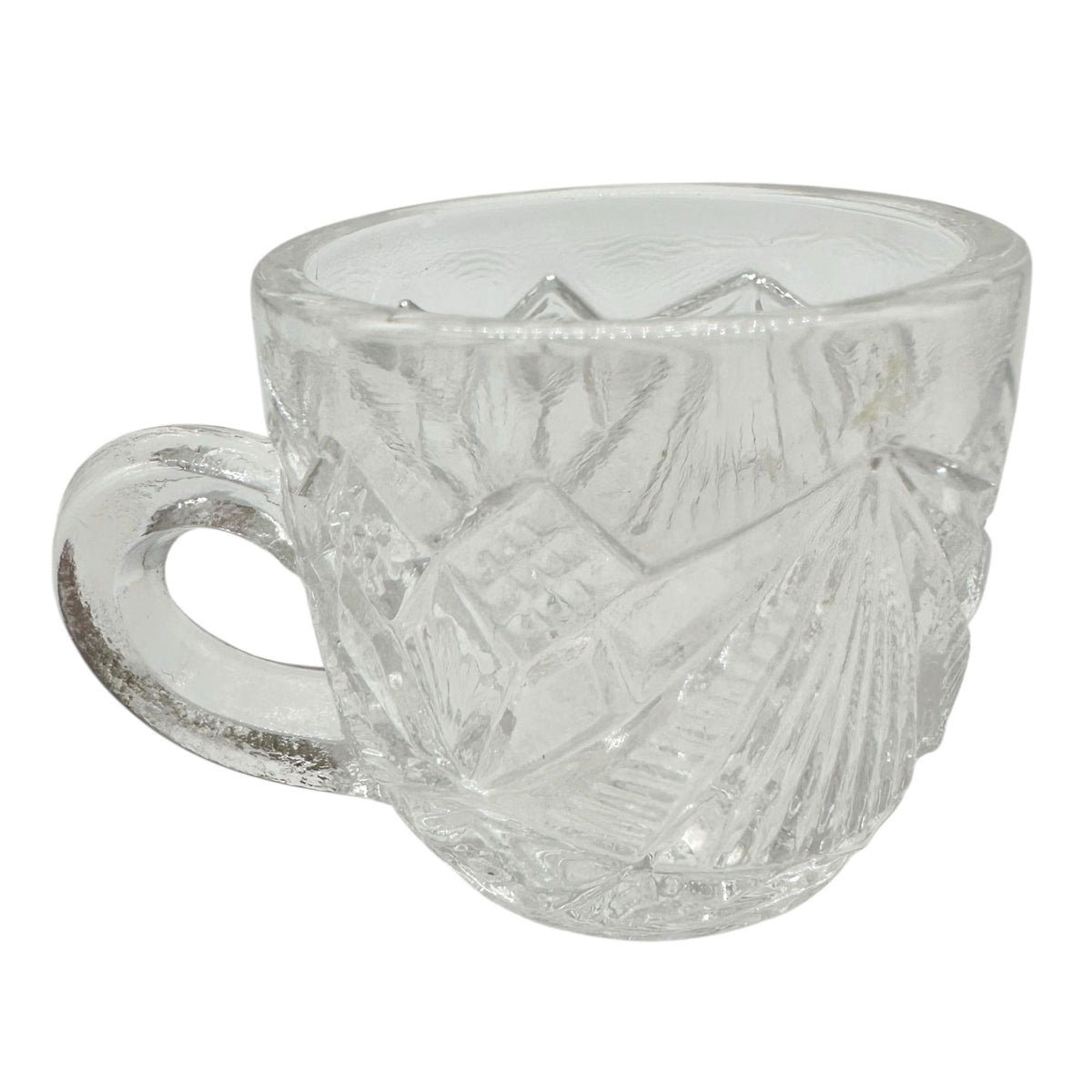 Rex Fancy Cut Punch Bowl With 7 Cups Childrens Tableware EAPG Clear Glass 4.5"H
