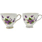 Vintage Queens Royal Bone China Tea Cups Pair Purple Floral Gold Trim England