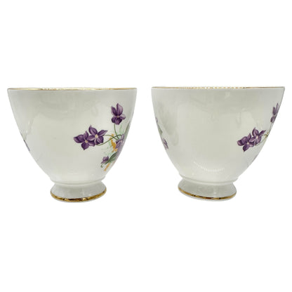 Vintage Queens Royal Bone China Tea Cups Pair Purple Floral Gold Trim England
