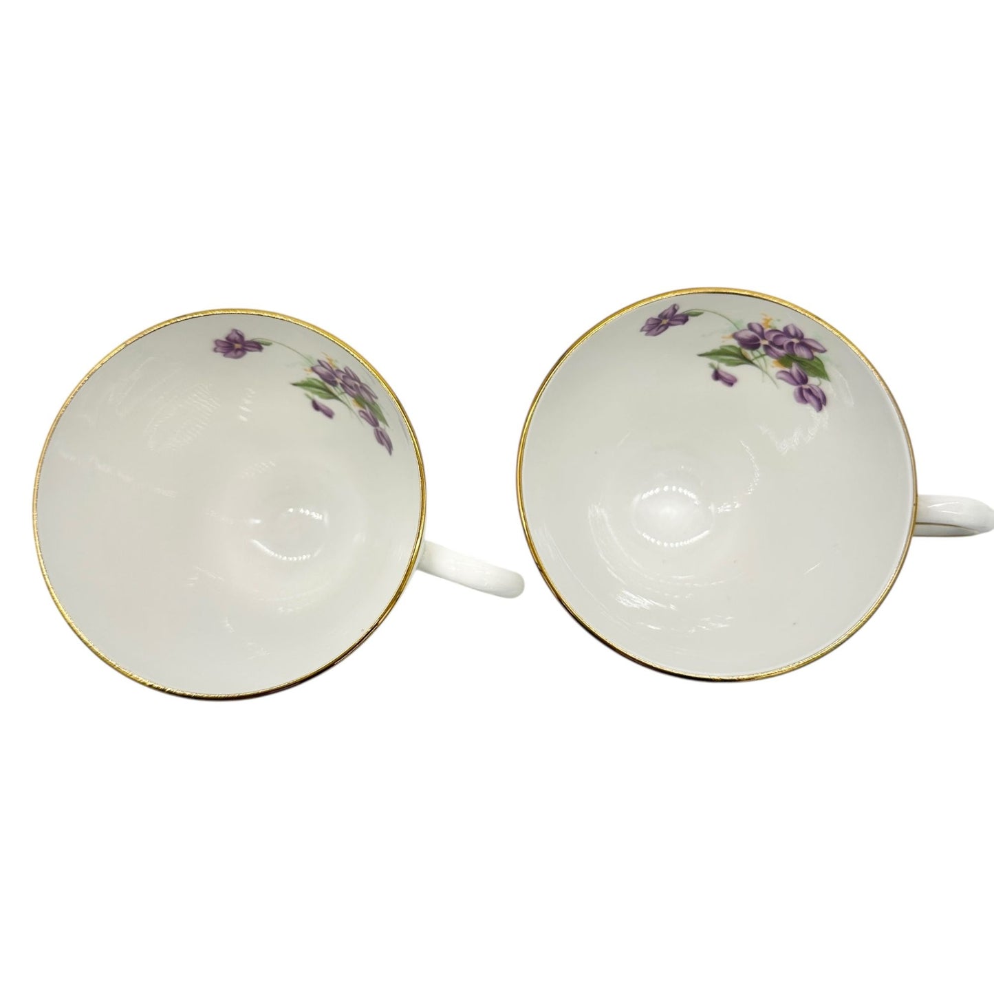 Vintage Queens Royal Bone China Tea Cups Pair Purple Floral Gold Trim England