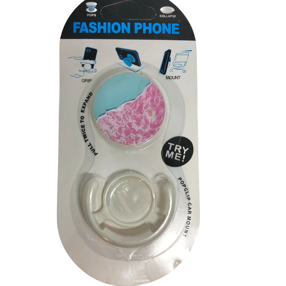 Fashion Phone Grip Stand and Car Mount Set Blue and Pink Beachy Look
