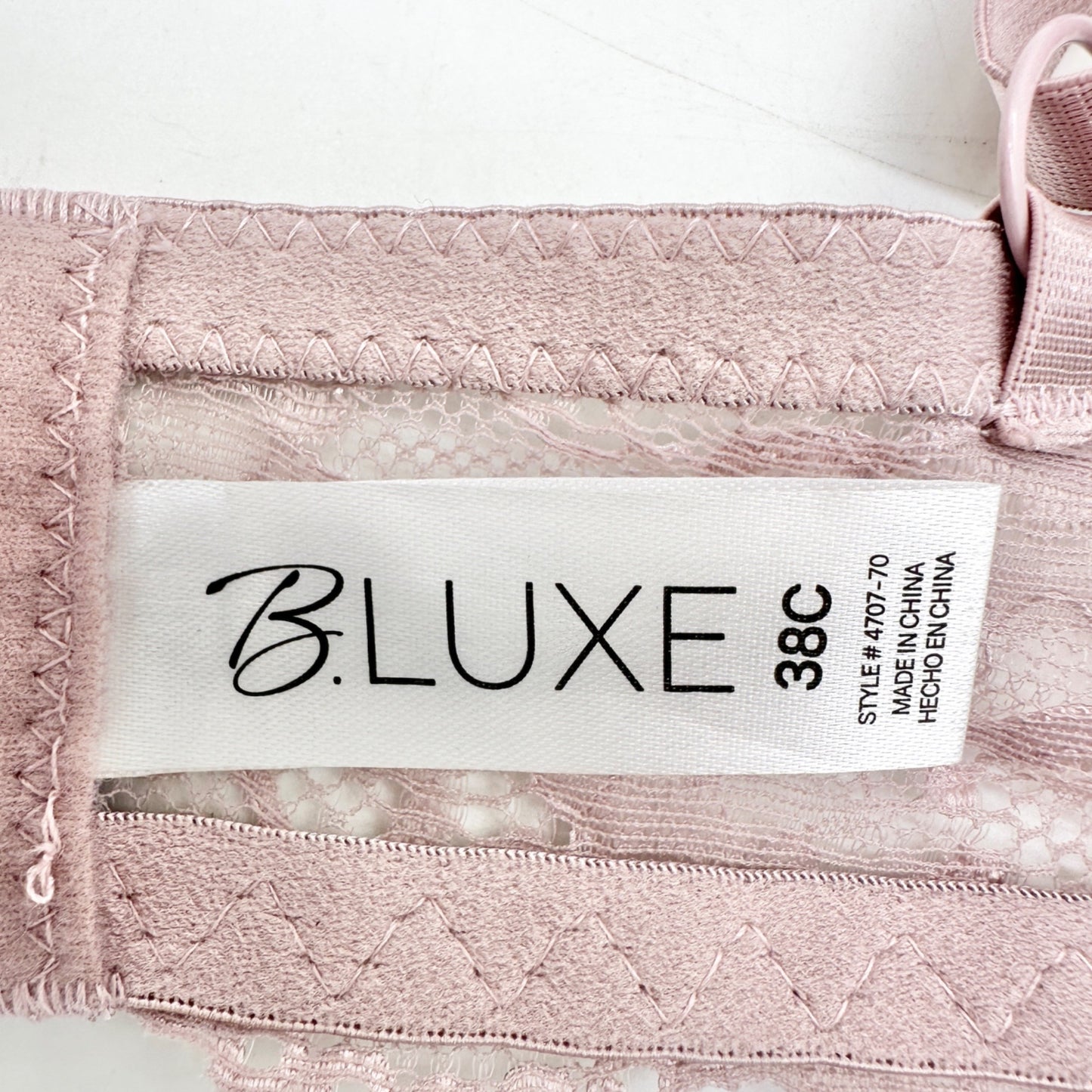 B Luxe Lace Push Up Underwire Bra 38C Padded With Adjustable Straps Blush Pink