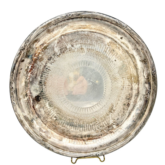 Vintage Silver Plated Decorative Serving Tray Floral Edge Engraved Center 12 in