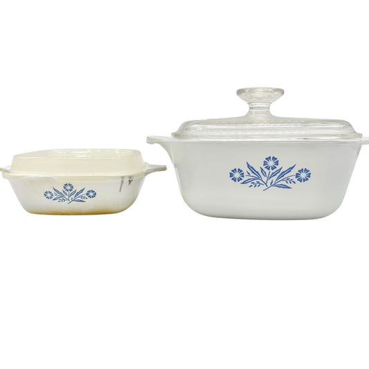 Vintage Corning Ware Blue Cornflower 1.5 Qt and 12 Oz Baking Dishes with Lids