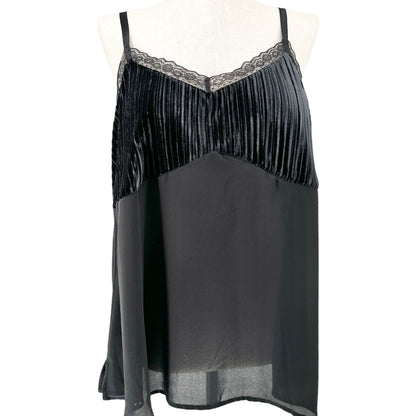 Torrid 3 Cami Top Womens 3X Black Velvet Sheer Lace Trim Adj Straps Chic Layer