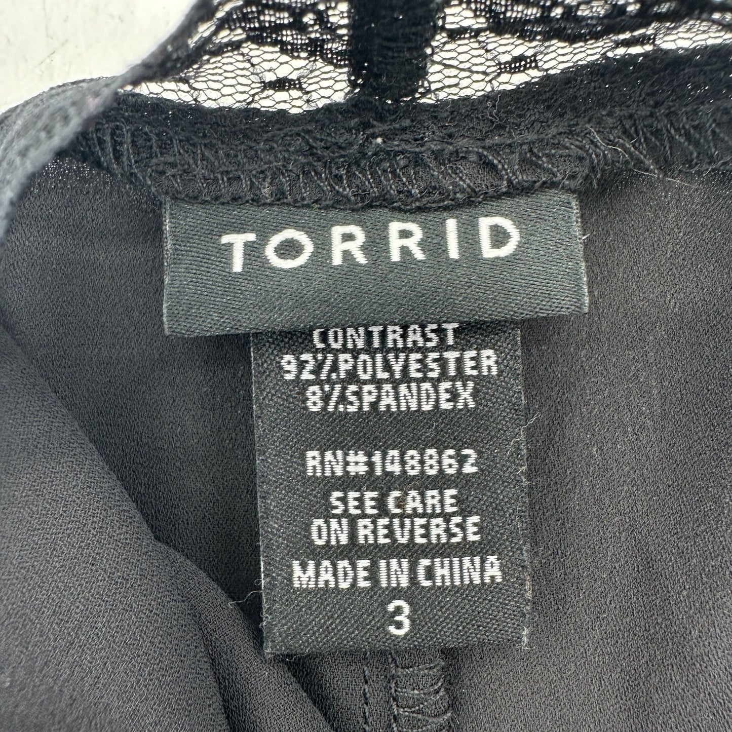 Torrid 3 Cami Top Womens 3X Black Velvet Sheer Lace Trim Adj Straps Chic Layer