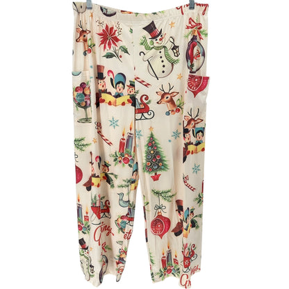 Festive Christmas Print Lounge Pants Womens fits like 3XL Polyester Elastane NEW